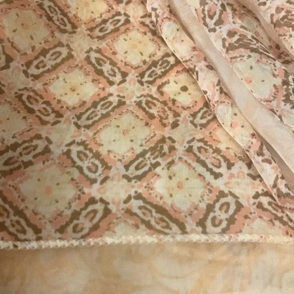 Womens infinity scarf light pink and brown patterned